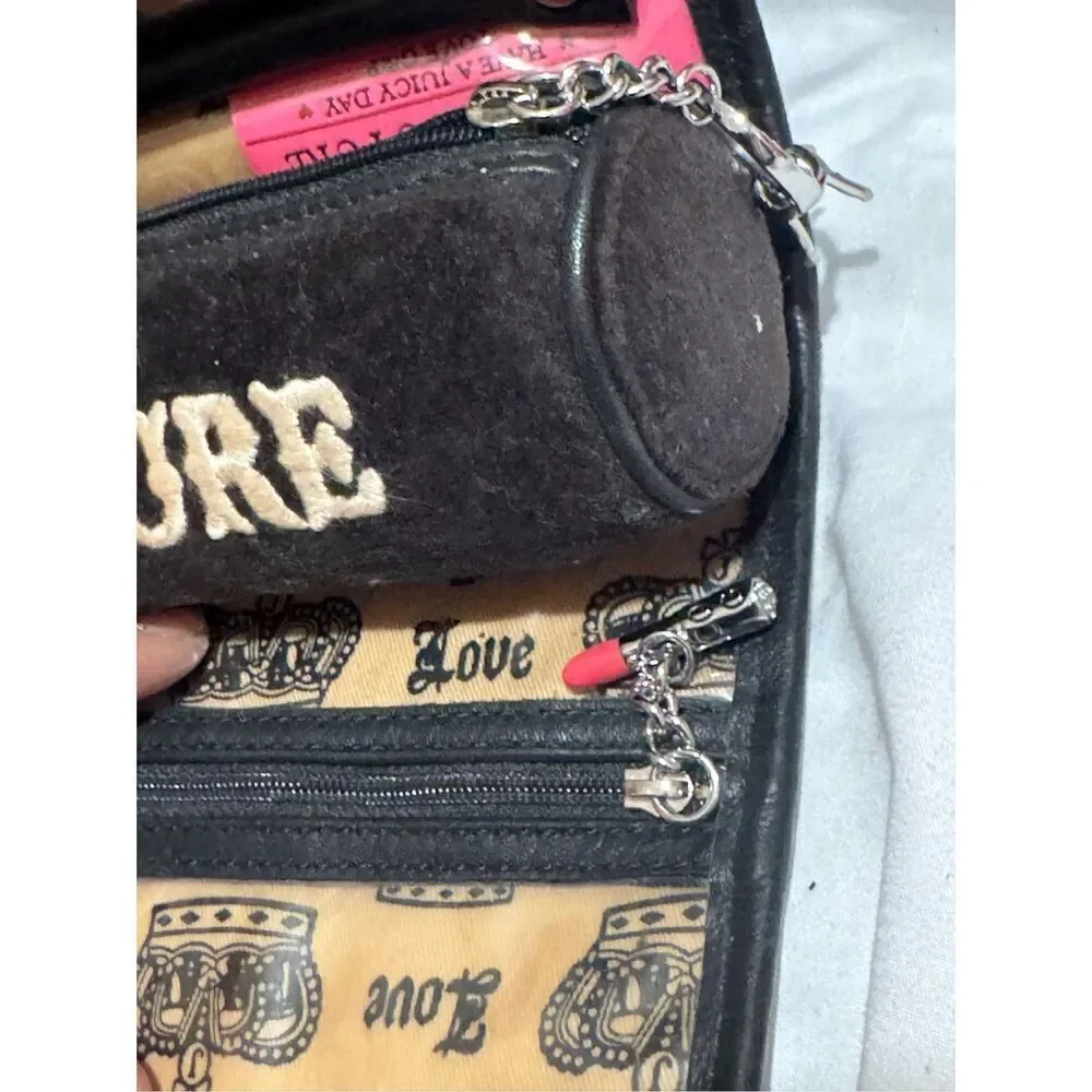Juicy Couture vintage y2k velour bling Jewelry Box bag pouch Case & Storage roll